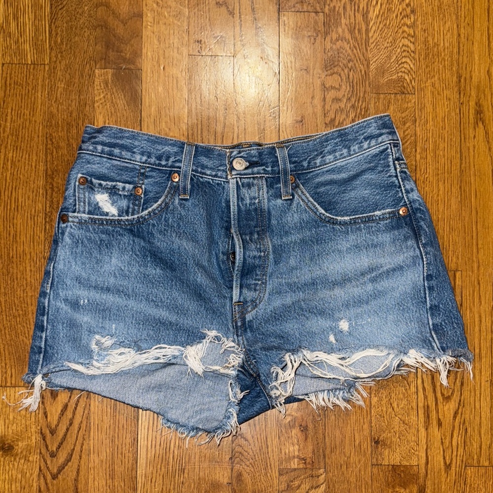 Levi's Blue Distressed Jean Shorts